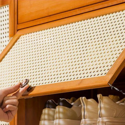 Bohemian Brown Wood Shoe Cabinet with Cane Doors