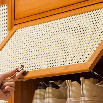 Bohemian Brown Wood Shoe Cabinet with Cane Doors