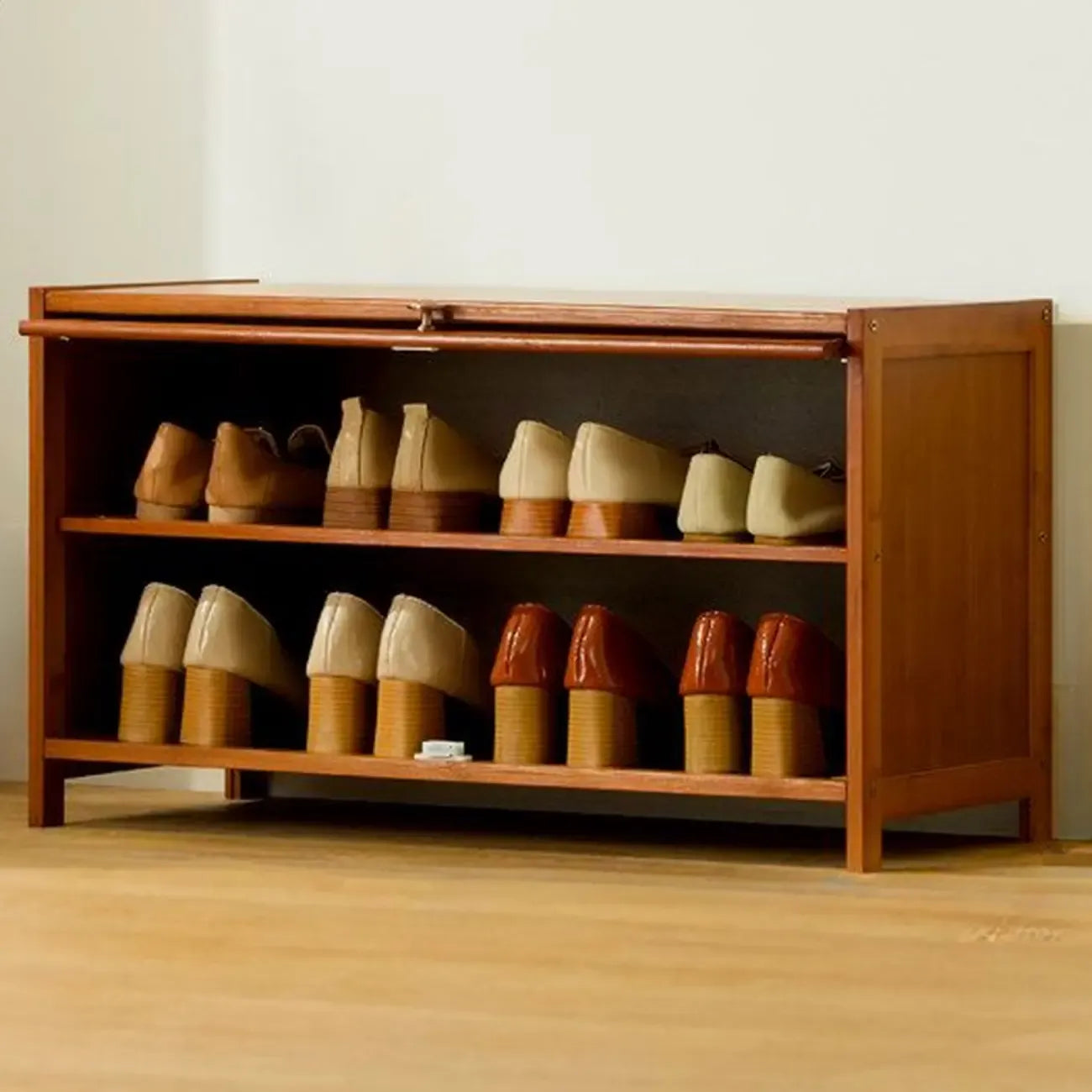 Bohemian Brown Wood Shoe Cabinet with Cane Doors