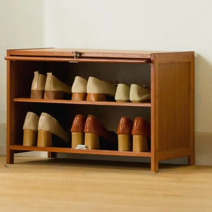 Bohemian Brown Wood Shoe Cabinet with Cane Doors