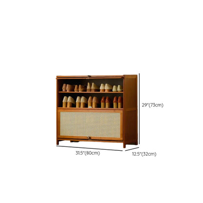 Bohemian Brown Wood Shoe Cabinet with Cane Doors