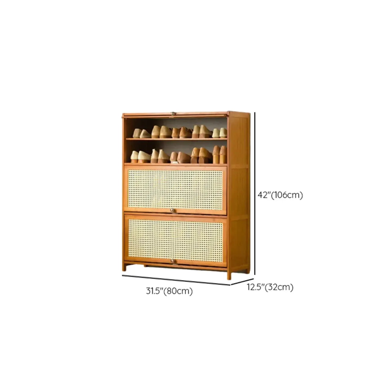 Bohemian Brown Wood Shoe Cabinet with Cane Doors