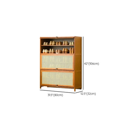 Bohemian Brown Wood Shoe Cabinet with Cane Doors