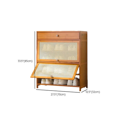 Bohemian Brown Wood Shoe Cabinet with Cane Doors