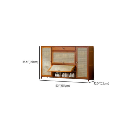 Bohemian Brown Wood Shoe Cabinet with Cane Doors