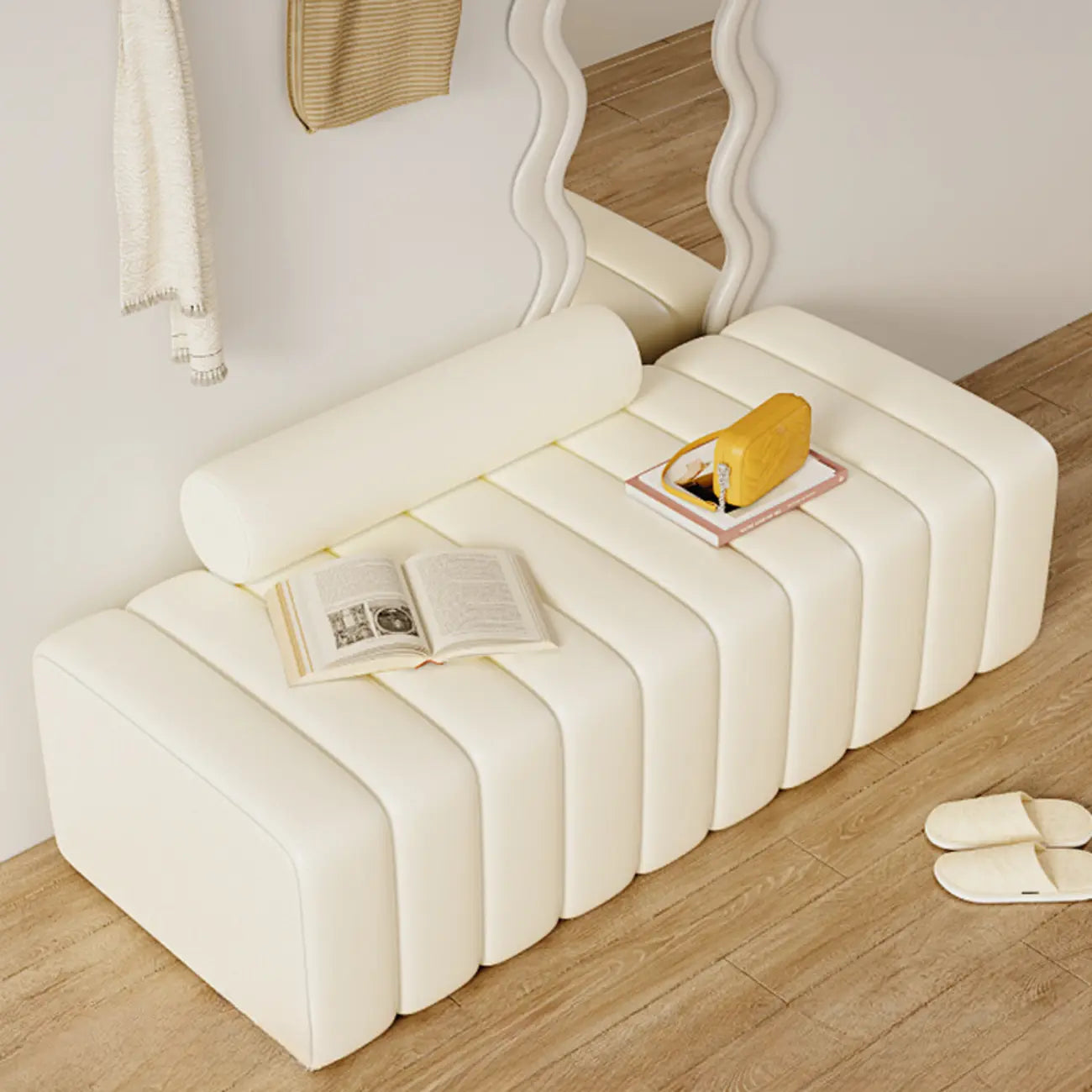 Elegance Flannel Upholstered Entryway Bench with Storage