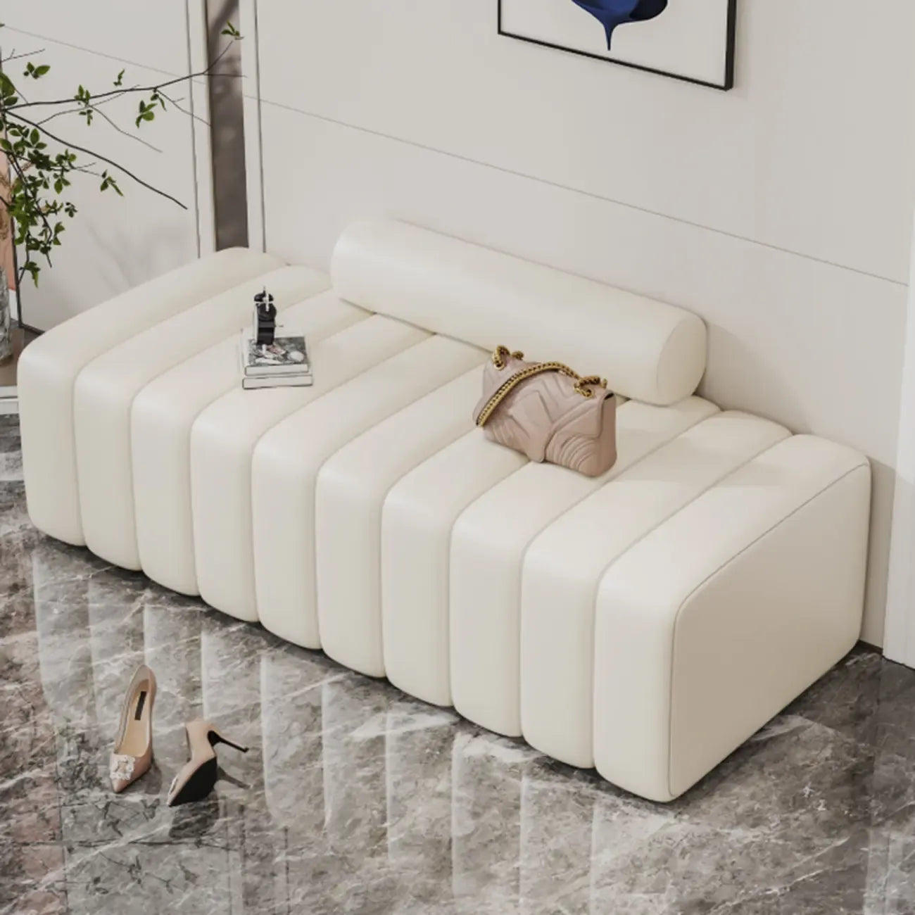 Elegance Flannel Upholstered Entryway Bench with Storage