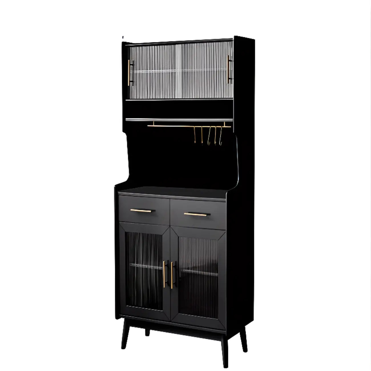 Tall Wooden Black Glass Doors Kitchen Sideboards