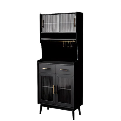 Tall Wooden Black Glass Doors Kitchen Sideboards