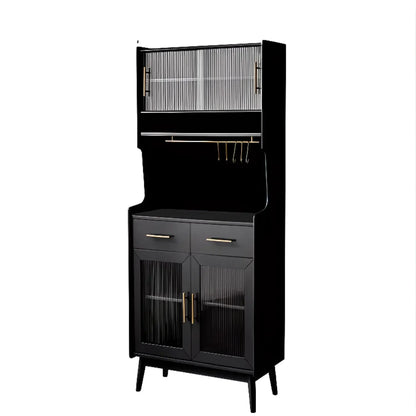 Tall Wooden Black Glass Doors Kitchen Sideboards