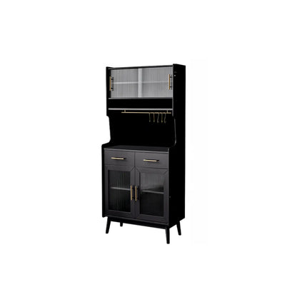 Tall Wooden Black Glass Doors Kitchen Sideboards