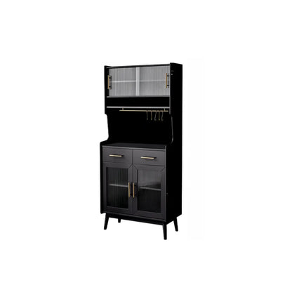 Tall Wooden Black Glass Doors Kitchen Sideboards