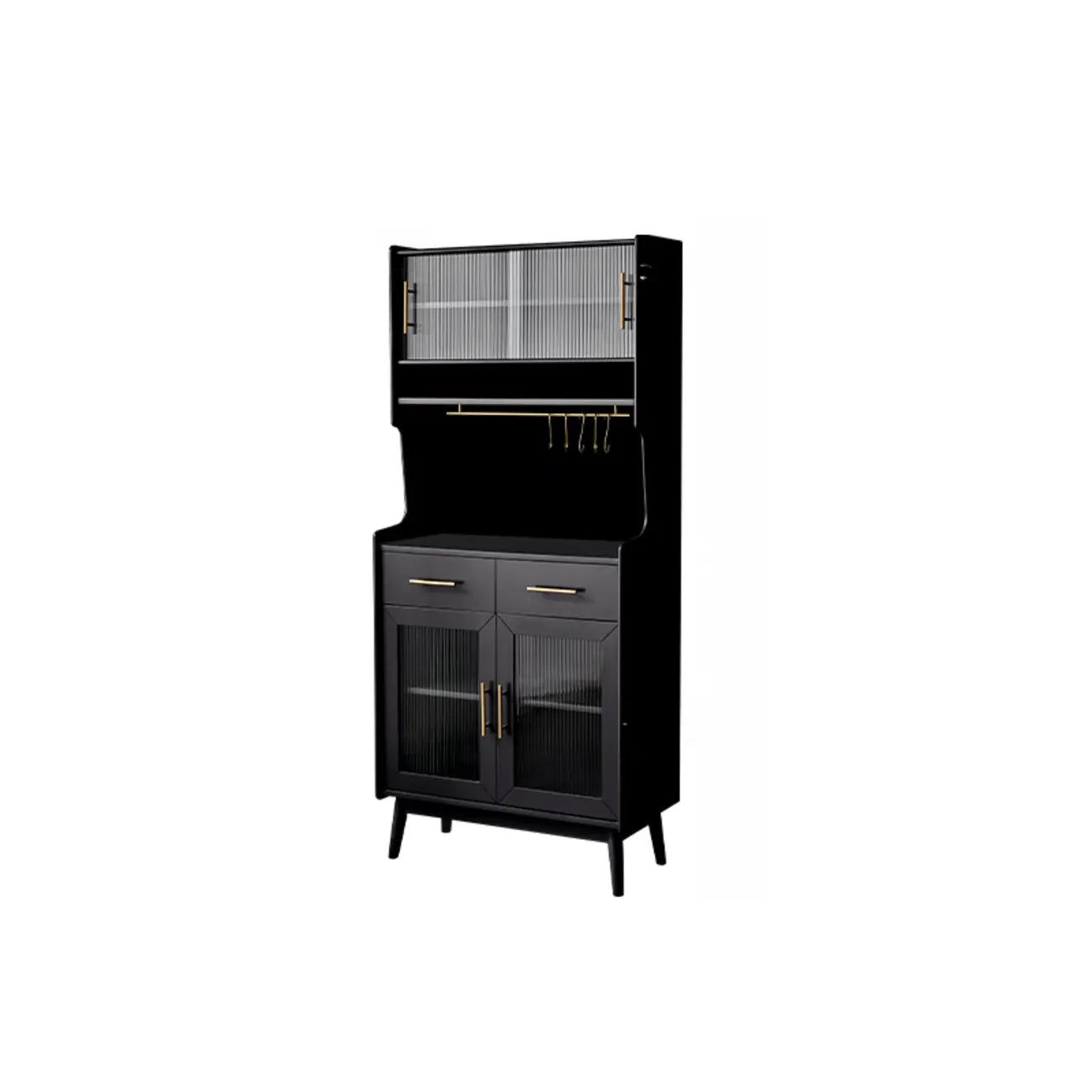 Tall Wooden Black Glass Doors Kitchen Sideboards