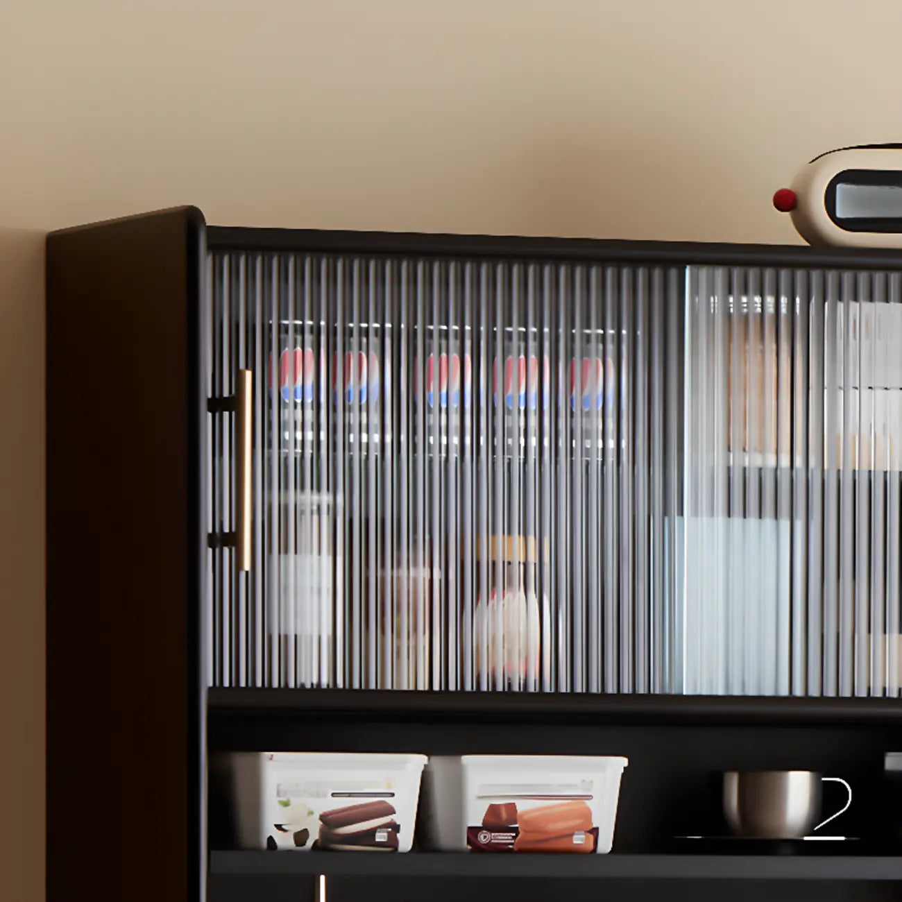 Tall Wooden Black Glass Doors Kitchen Sideboards