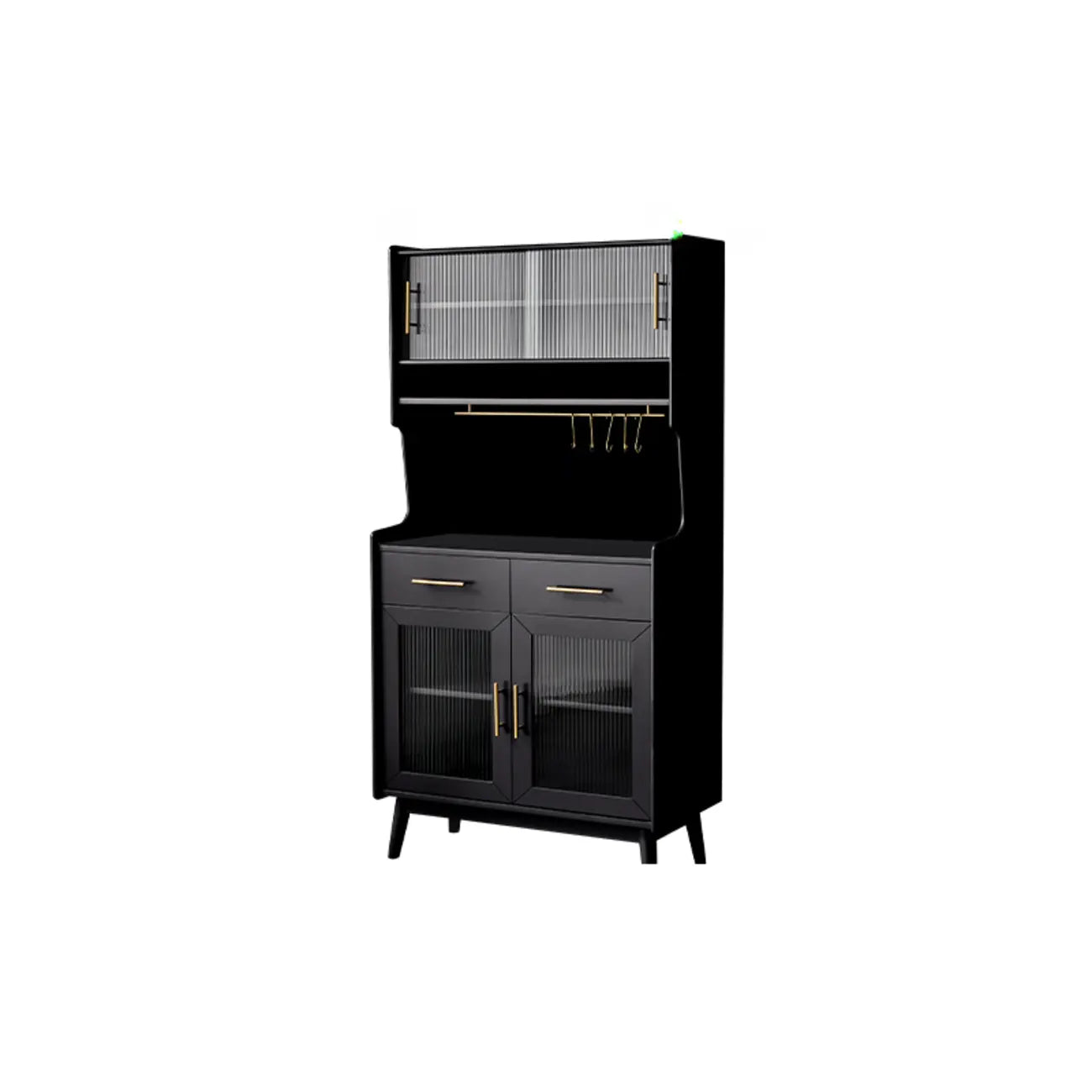 Tall Wooden Black Glass Doors Kitchen Sideboards