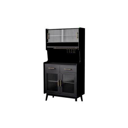 Tall Wooden Black Glass Doors Kitchen Sideboards