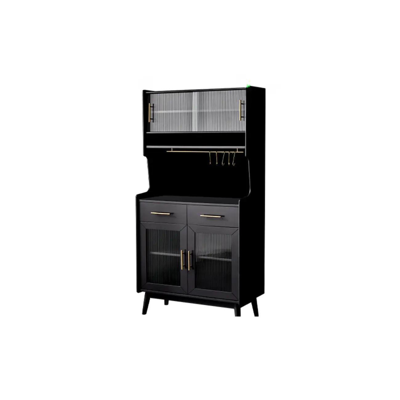 Tall Wooden Black Glass Doors Kitchen Sideboards