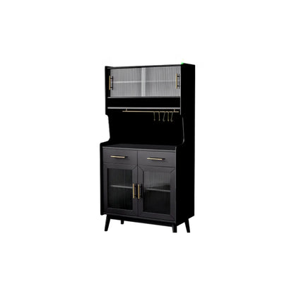 Tall Wooden Black Glass Doors Kitchen Sideboards