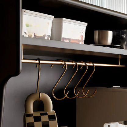 Tall Wooden Black Glass Doors Kitchen Sideboards