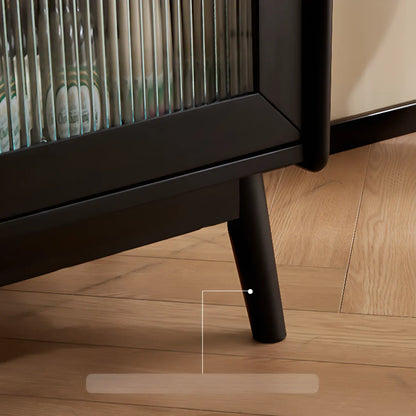 Tall Wooden Black Glass Doors Kitchen Sideboards