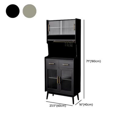 Tall Wooden Black Glass Doors Kitchen Sideboards