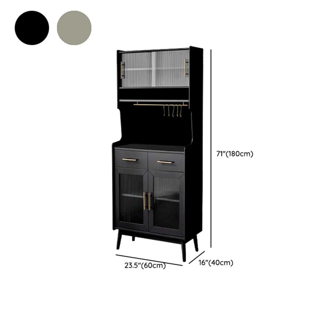 Tall Wooden Black Glass Doors Kitchen Sideboards