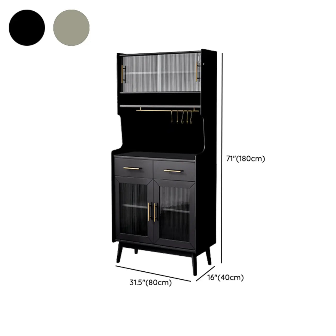 Tall Wooden Black Glass Doors Kitchen Sideboards