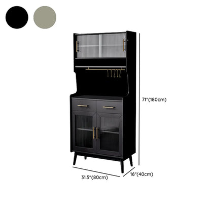 Tall Wooden Black Glass Doors Kitchen Sideboards