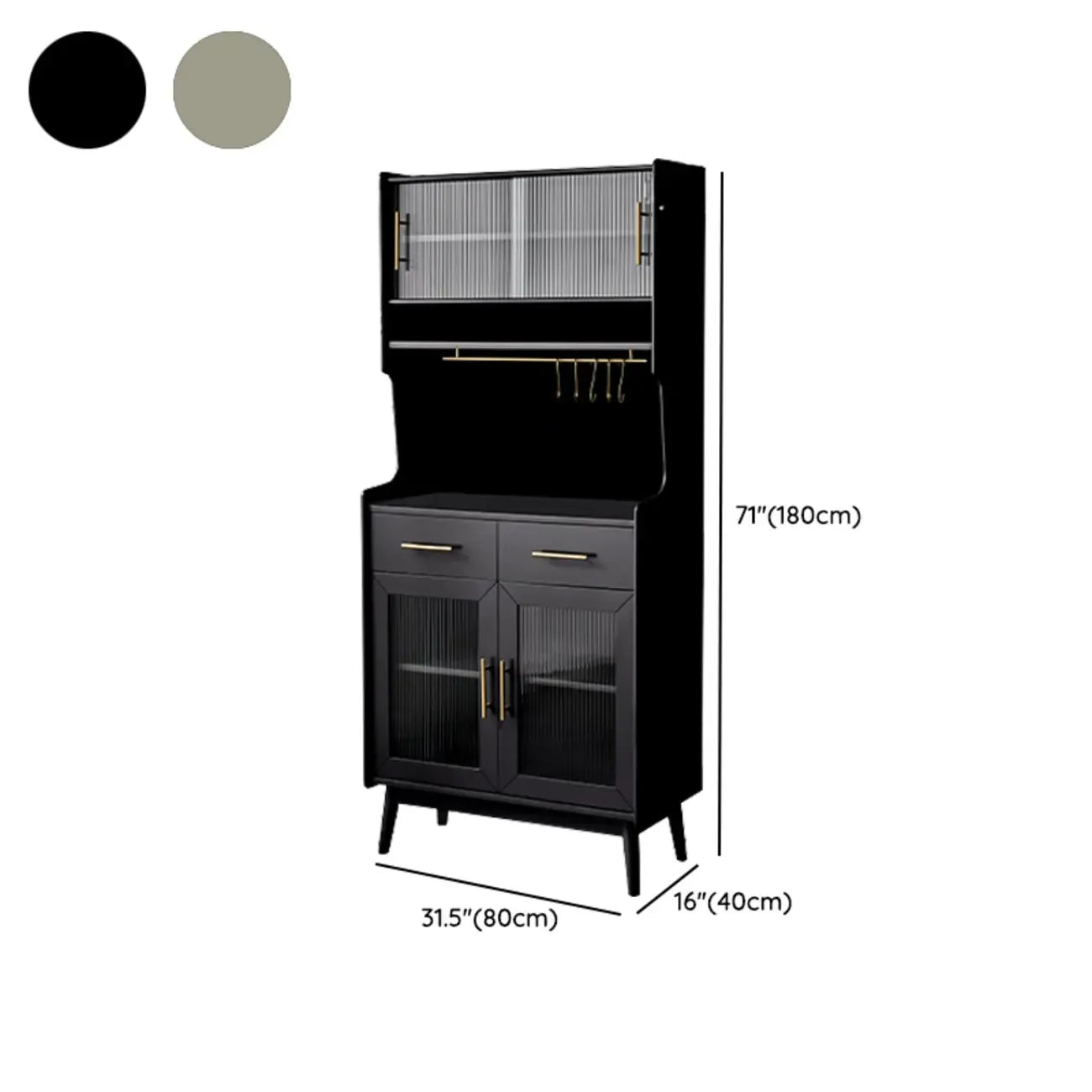 Tall Wooden Black Glass Doors Kitchen Sideboards