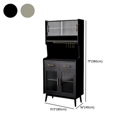 Tall Wooden Black Glass Doors Kitchen Sideboards