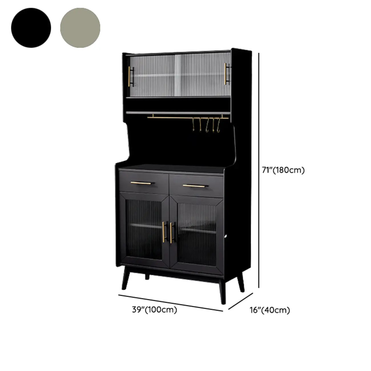 Tall Wooden Black Glass Doors Kitchen Sideboards