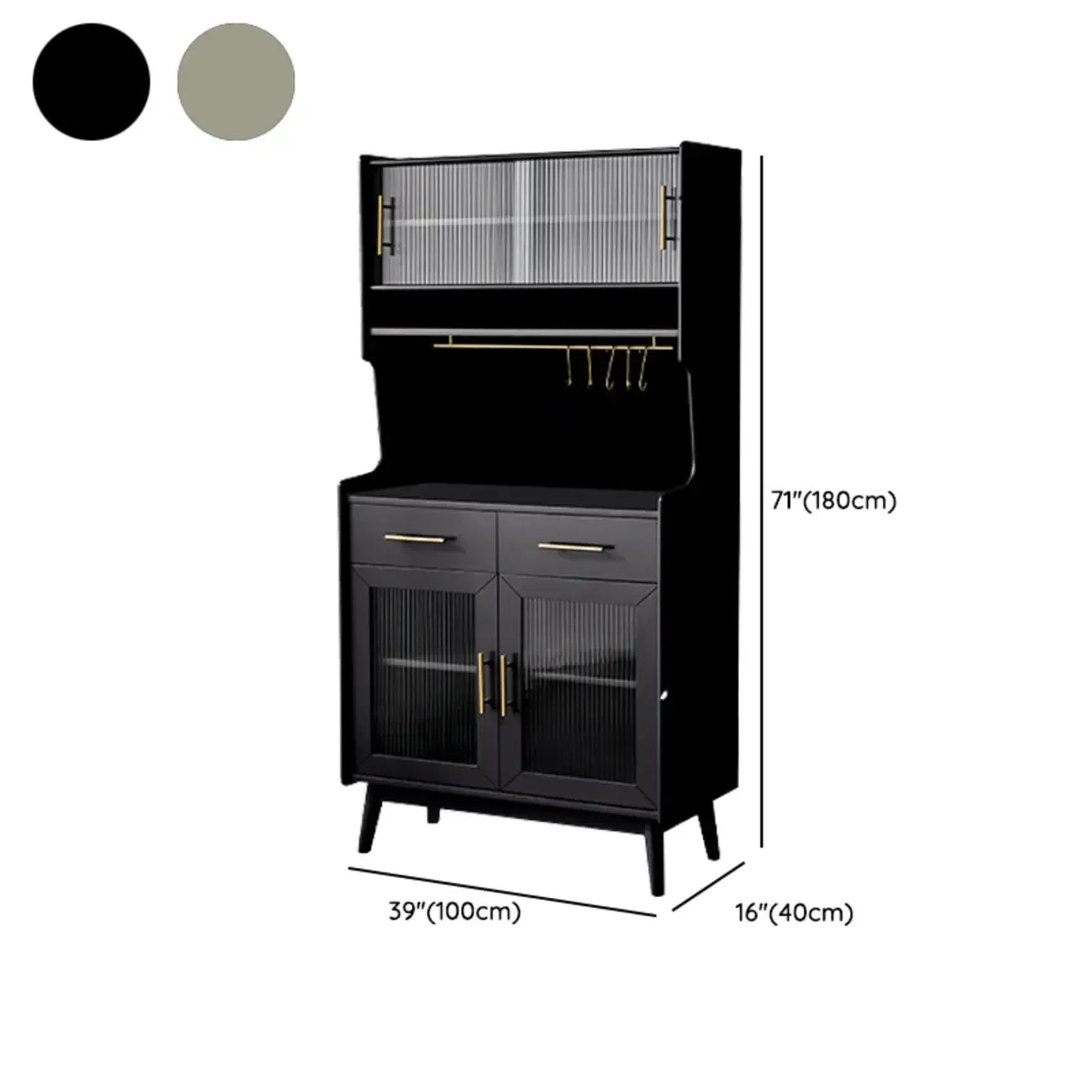 Tall Wooden Black Glass Doors Kitchen Sideboards