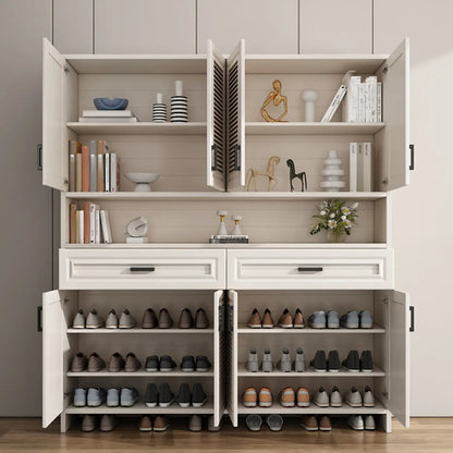 79H Entryway White Metal Shoe Cabinet with Drawers