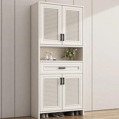 79H Entryway White Metal Shoe Cabinet with Drawers