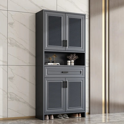 79H Entryway White Metal Shoe Cabinet with Drawers