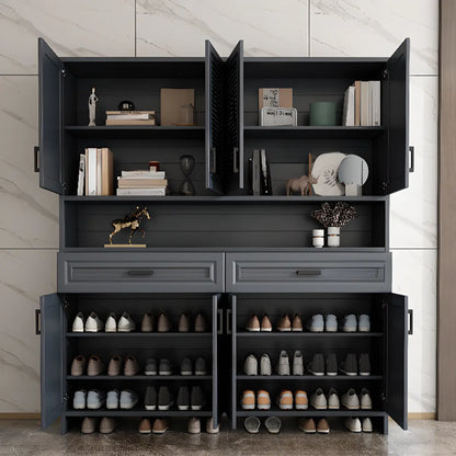 79H Entryway White Metal Shoe Cabinet with Drawers