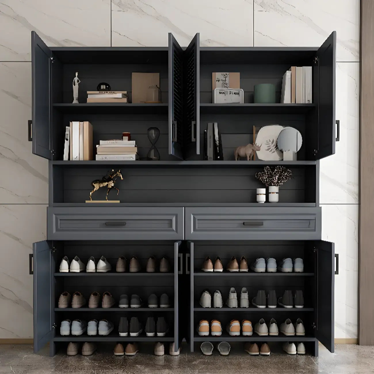 79H Entryway White Metal Shoe Cabinet with Drawers