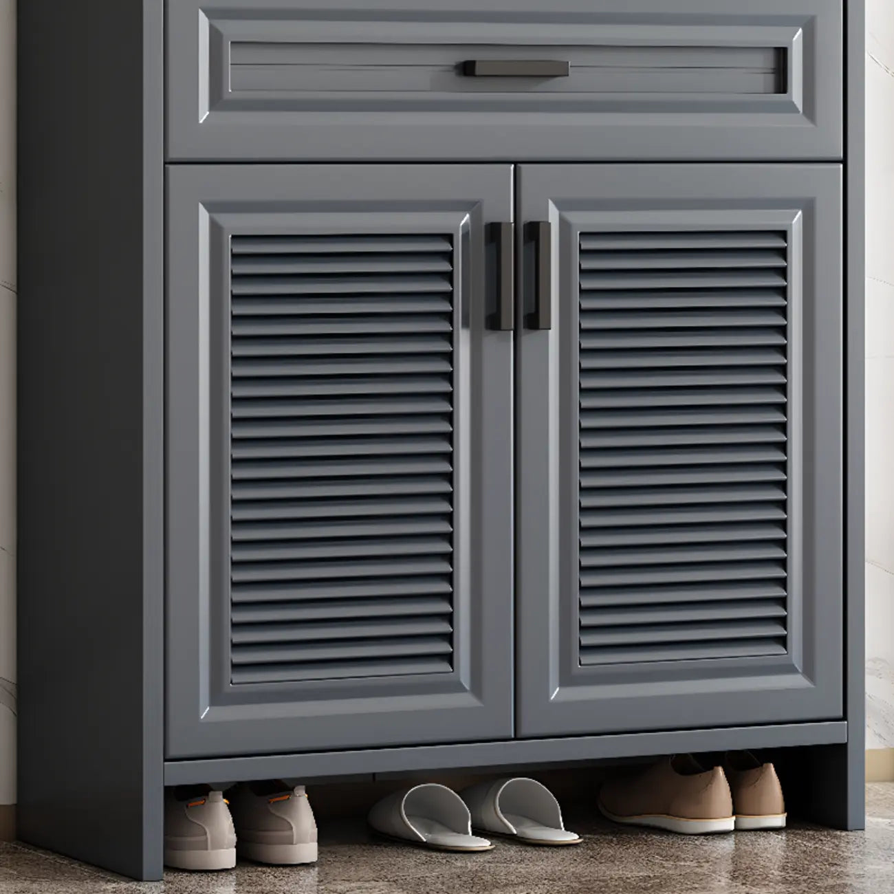 79H Entryway White Metal Shoe Cabinet with Drawers