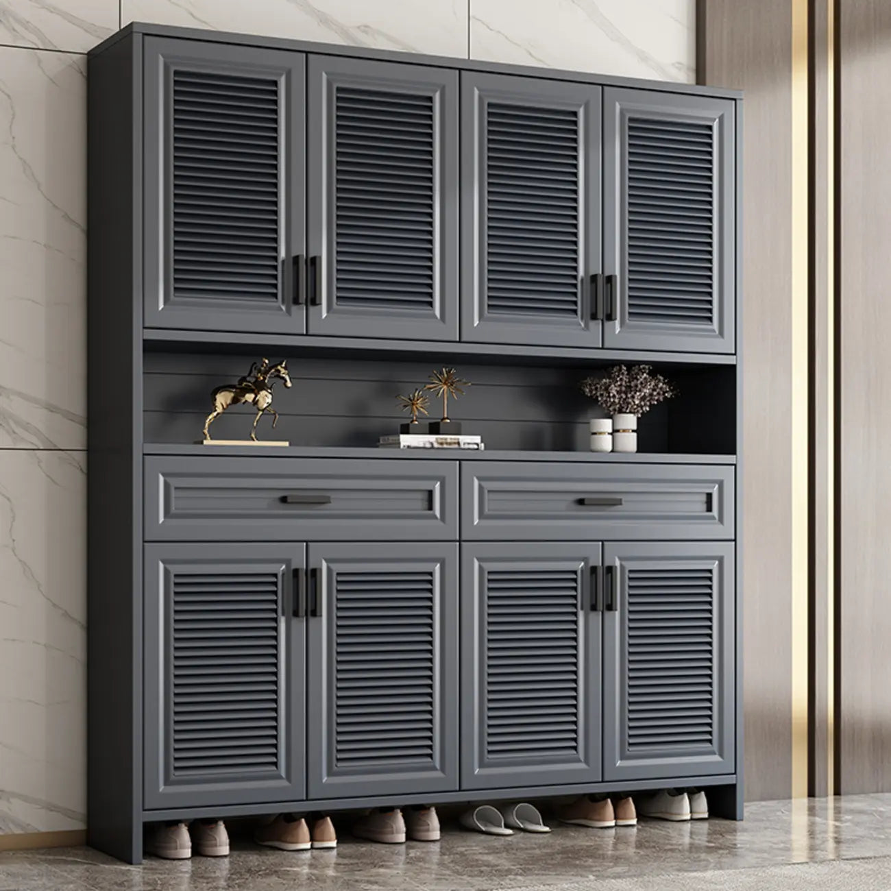 79H Entryway White Metal Shoe Cabinet with Drawers