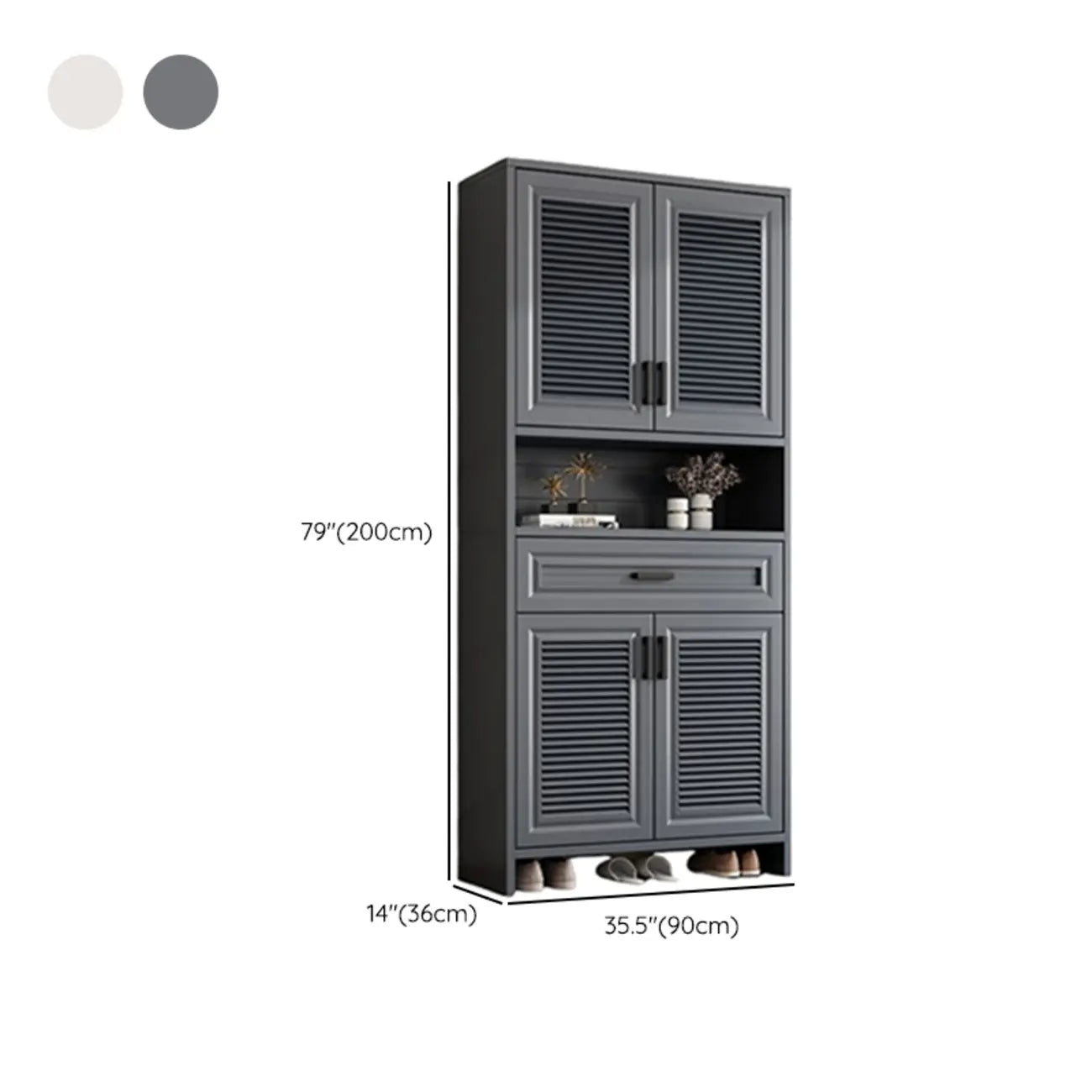 79H Entryway White Metal Shoe Cabinet with Drawers