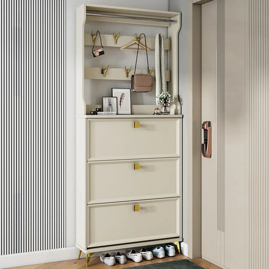 Drop-Front Adjustable Modern White Wood Narrow Shoe Cabinet