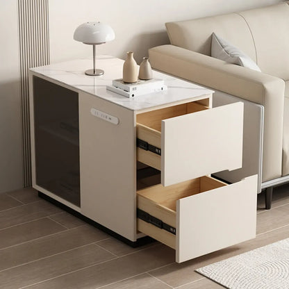 Mobile Rectangular Plastic Top End Table with Storage Drawers