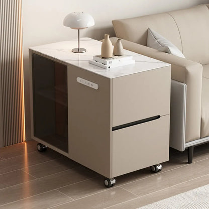 Mobile Rectangular Plastic Top End Table with Storage Drawers