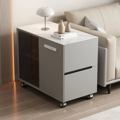 Mobile Rectangular Plastic Top End Table with Storage Drawers