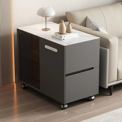 Mobile Rectangular Plastic Top End Table with Storage Drawers