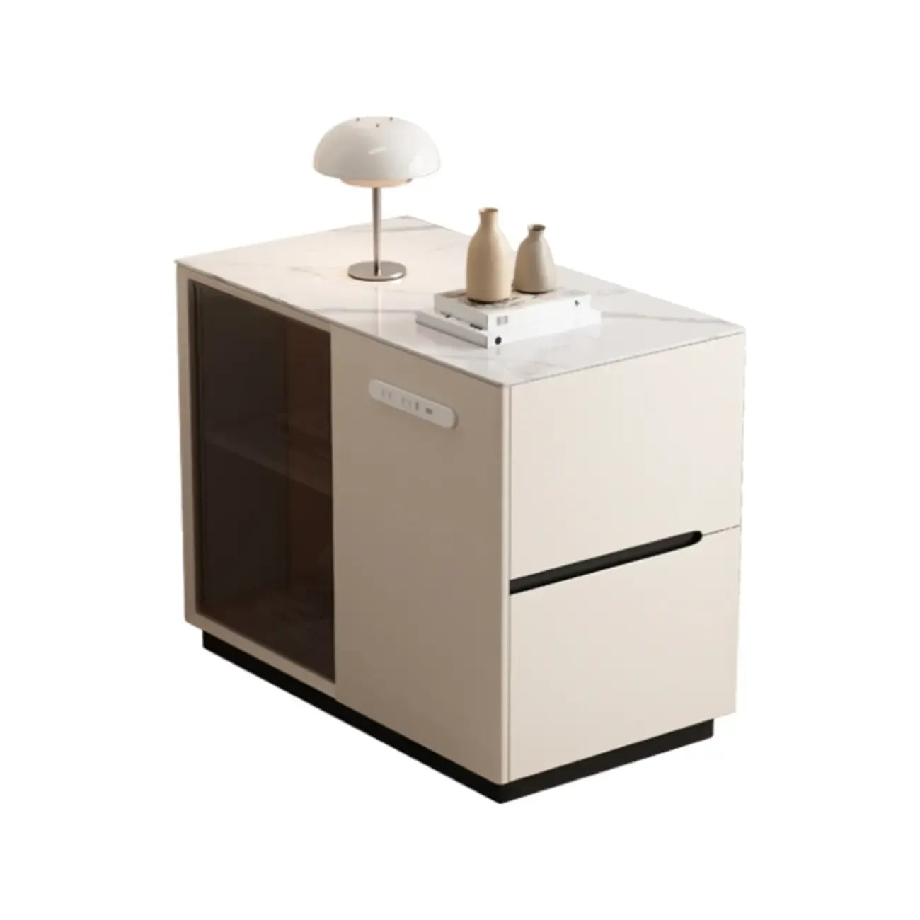 Mobile Rectangular Plastic Top End Table with Storage Drawers