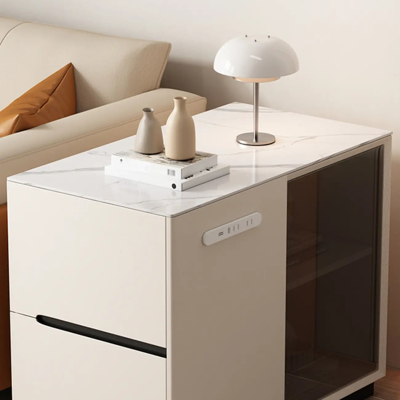 Mobile Rectangular Plastic Top End Table with Storage Drawers