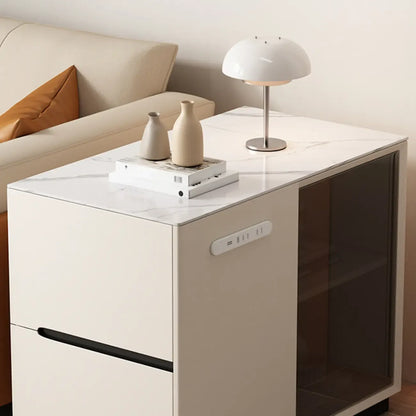 Mobile Rectangular Plastic Top End Table with Storage Drawers