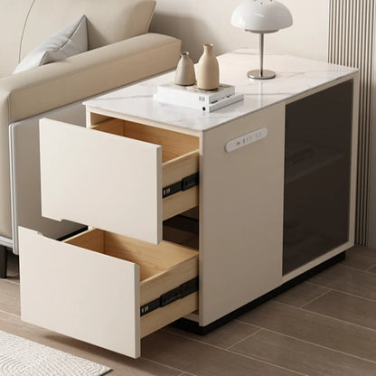 Mobile Rectangular Plastic Top End Table with Storage Drawers