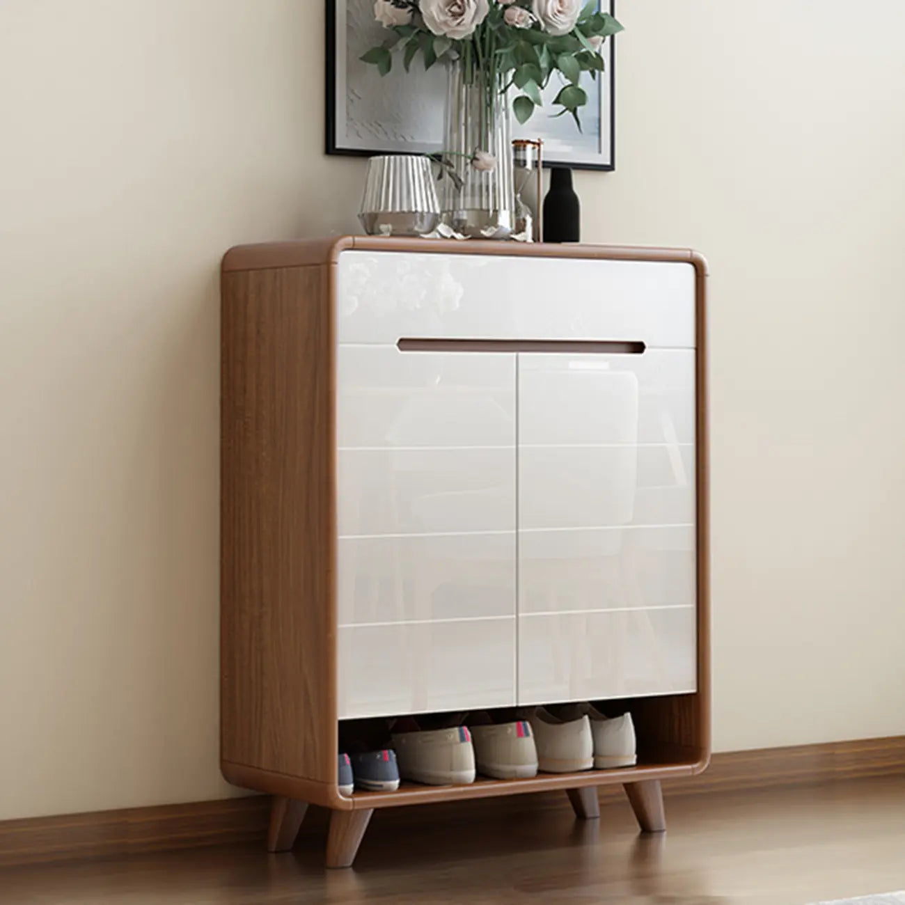 Modern Wood Hallway Shoe Cabinet with Drawers